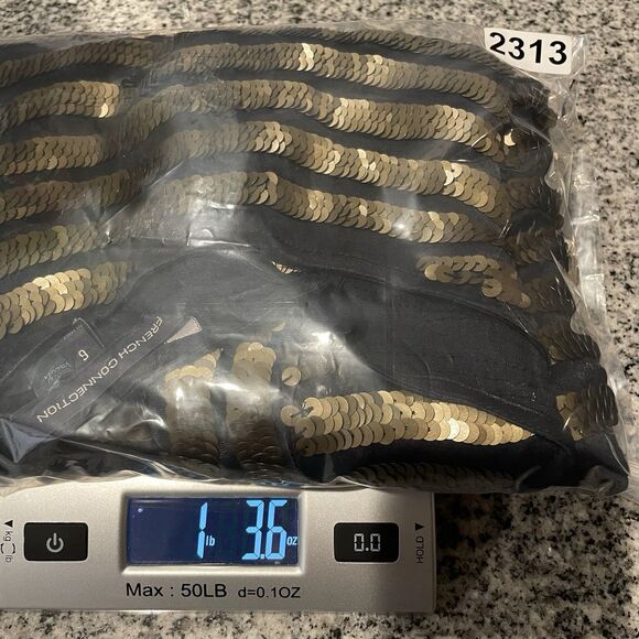 French Connection SERPENT SEQUIN Women’s Short Sleeve Mini Dress Black Gold-6 - Picture 12 of 12